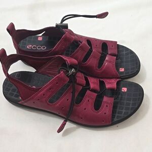 Women Ecco Strappy Leather Drawstrin Sandal 37